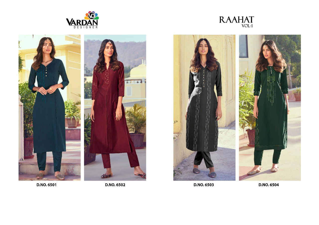 Raahat Vol 1 By Vardan Roman Silk Designer Kurti With Bottom Catalog